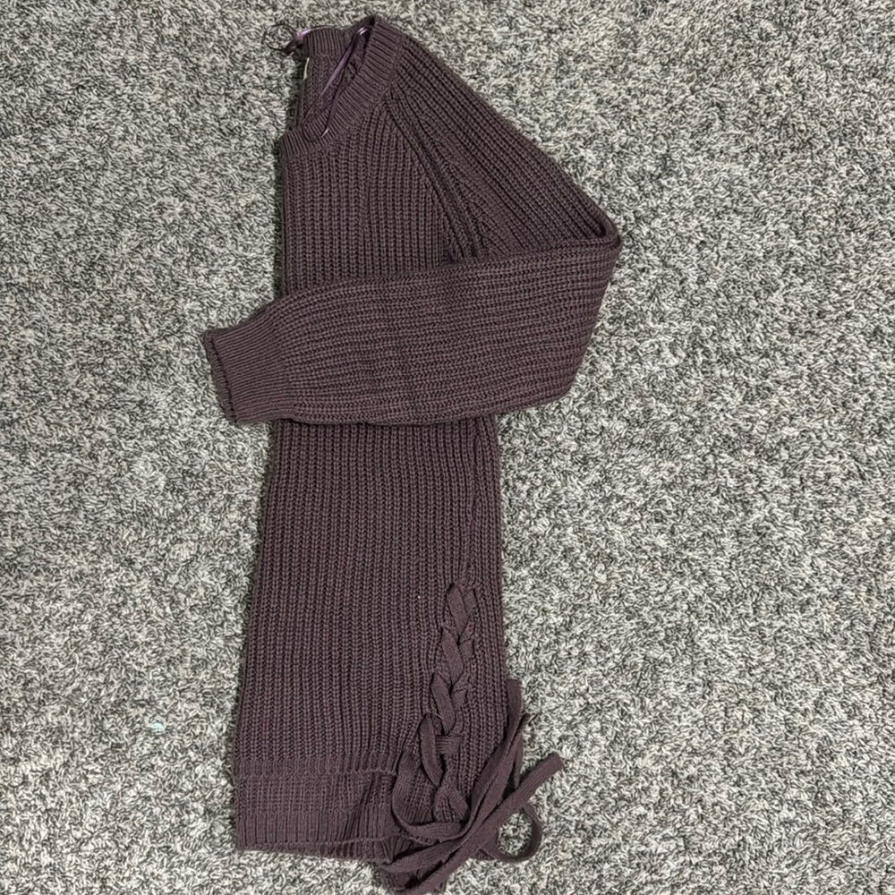 Pink Rose size small purple side-tie sweater.